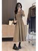 French Style Knit Spliced Long Dress With Hood For Elegant Autumn Women