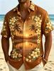 Men's Tropical Flower Framed Landscape Print Hawaiian Shirt, Breathable Casual Top For Summer Vacation And Daily Wear
