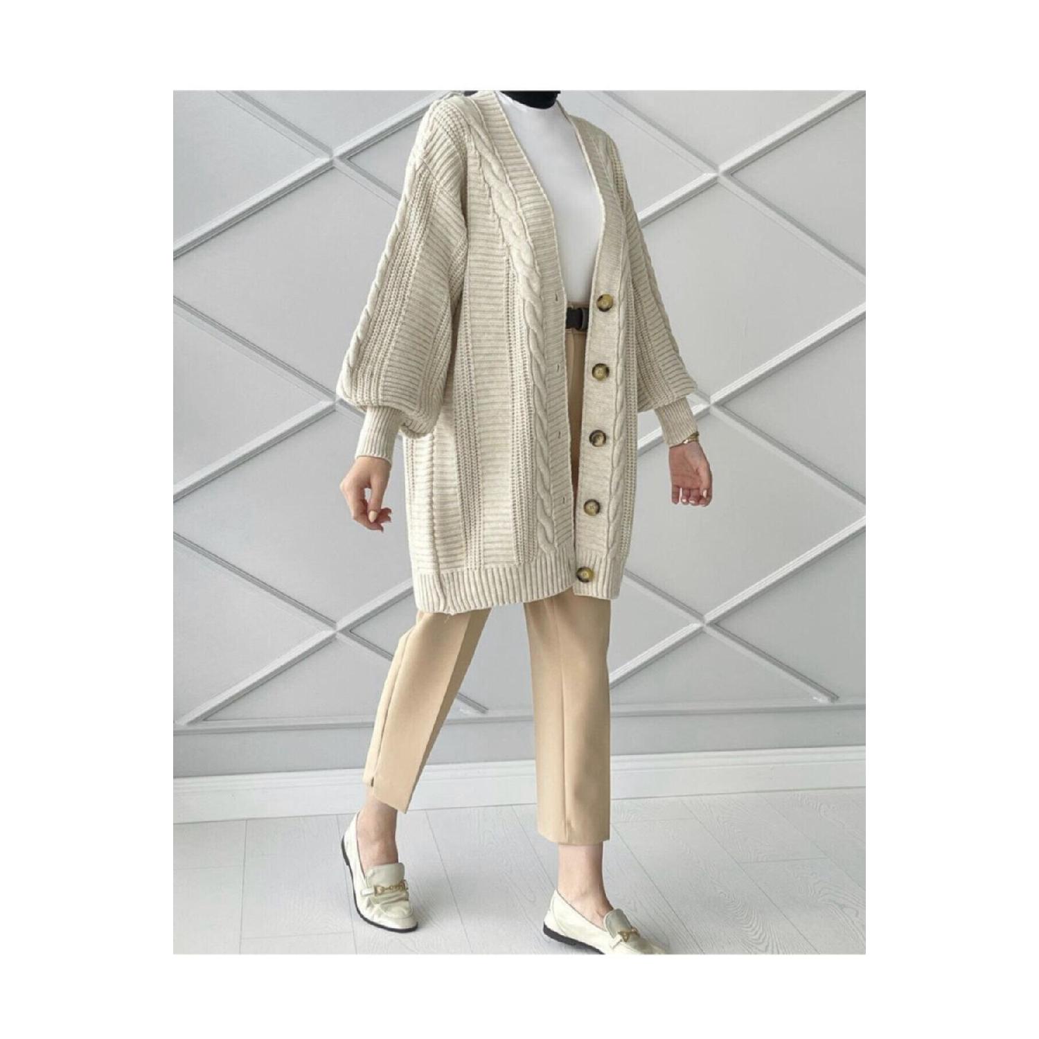 

Женский зимний вязаный короткий трикотажный кардиган для волос - Светлый камень чёрный