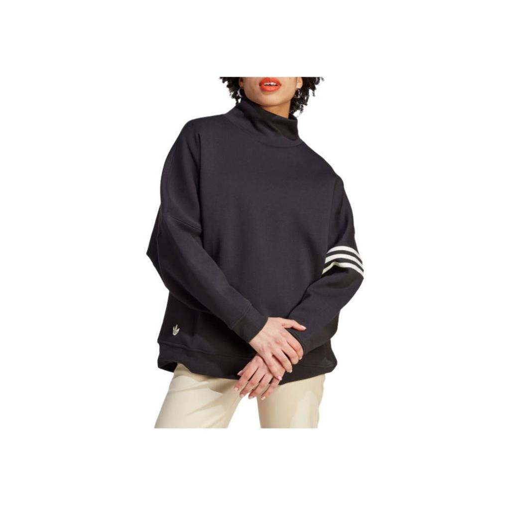 Adidas Originals Adicolor Neuclassics Suéter Tres Rayas Bloque de Color Cuello Alto Corte Holgado Deportivo Manga Larga Sudadera Suéter para Mujer Negro IM1817