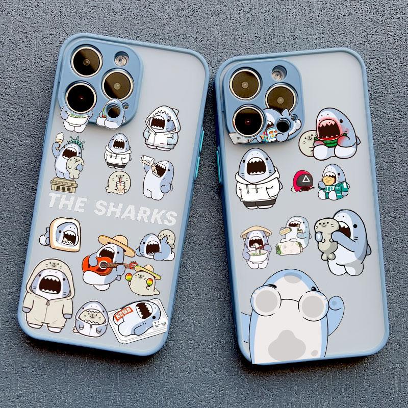 Cartoon Cute Shark Pattern Phone Case for IPhone 16 15 14 Pro Max Plus 13 12 Mini 11 Pro Max XR X XS 7 8 SE2 Shockproof Covers