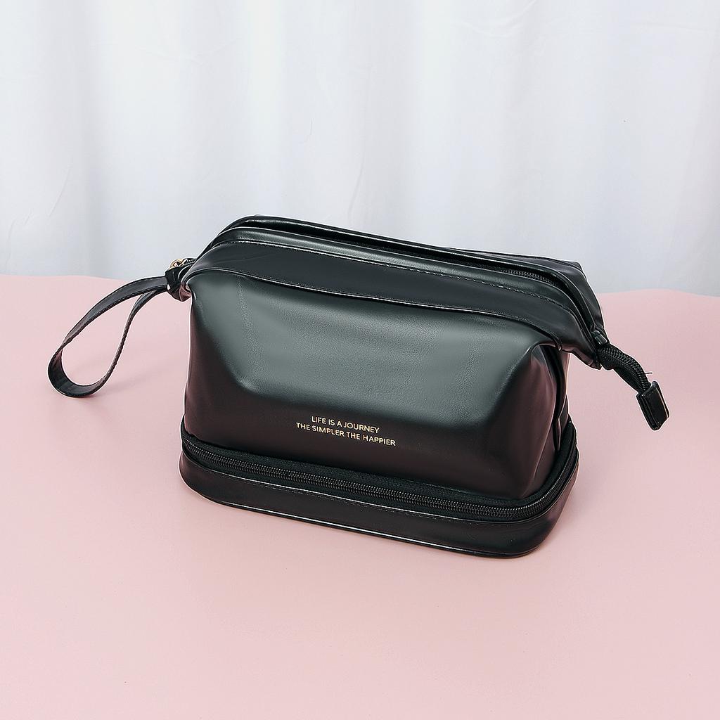 Wire Steel Doublelayer Makeup Bag Large Capacity Solid Color Storage Bag Wash