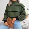 New Turtleneck Long Sleeved Women Striped Pullover Sweater Elegant Autumn Winter Loose Fashion Casual Office Tops Lady Knitwear Clothes