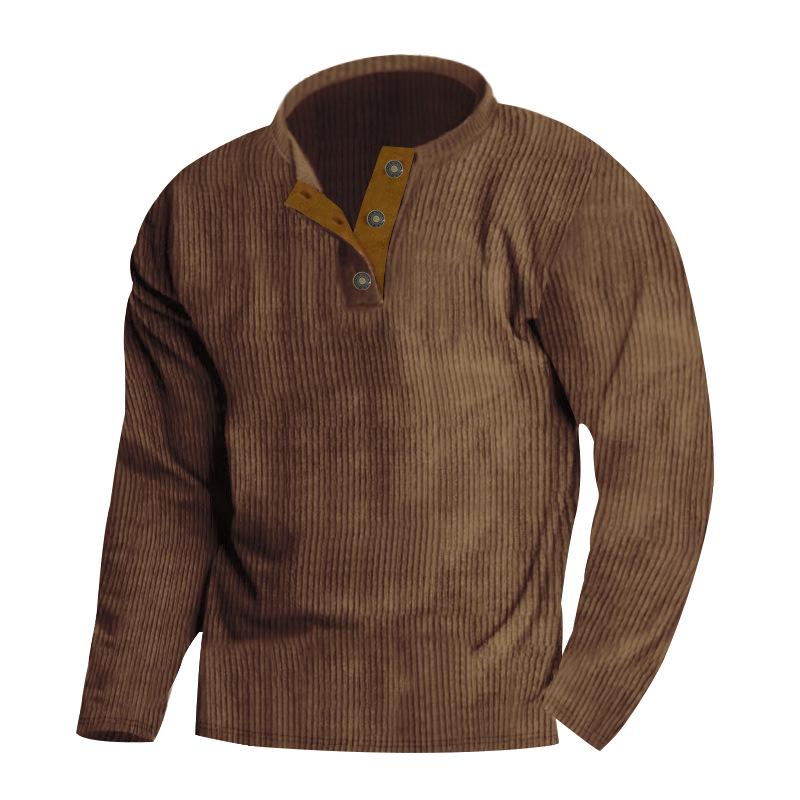 Men's Outdoor Corduroy Long-Sleeve Henley Hoodie - Solid Color, Spring/Autumn 2025 Collection