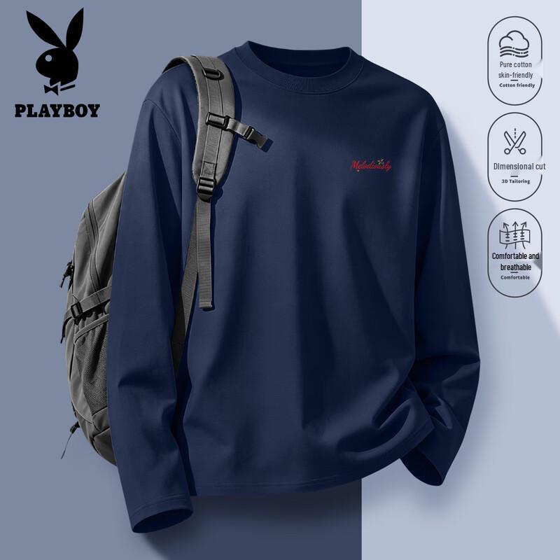 PLAYBOY Męska koszulka z długim rękawem, bawełniana, z okrągłym dekoltem