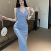 Pure Desire Sexy Hanging Neck Strap Dress Women's Summer Dress French High End Elegance and Temperament Long Waist Waist Split Wrap Hip Skirt