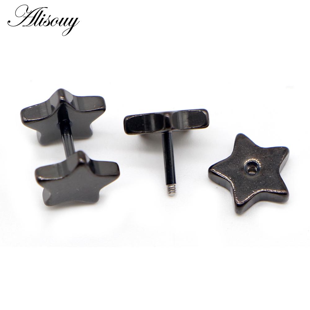 Alisouy 2pcs New Unisex Stainless Steel Barbell Ear Stud Classic Five-Pointed Star Earrings Screw Back Ear Piercing Body Jewelry