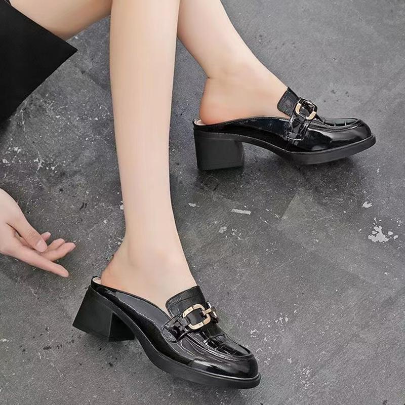 Aphixta 2025 Summer Half Slippers 5cm Square Heels Flip Flops Women Buckle Slides Snake Prints Sandals Cool Shoes