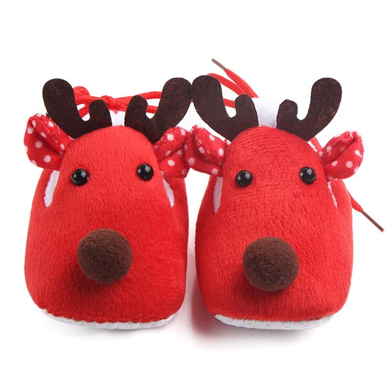 Cute Elk Design Baby Ultra Soft Sole Fleece Shoes as Christmas Gift for Autumn Winter