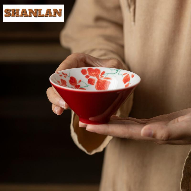 120ml Hand-painted Butterfly Orchid Teacup Traditional Tea Bowl Mug Tea-tasting Personal Cup Chazhan Master Cups Tea Services