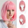 Bob Black Synthetic Wigs Straight Cosplay Short Daily Natural Looking Hair Wig with Bangs Heat Resistant Fiber for Women Afro