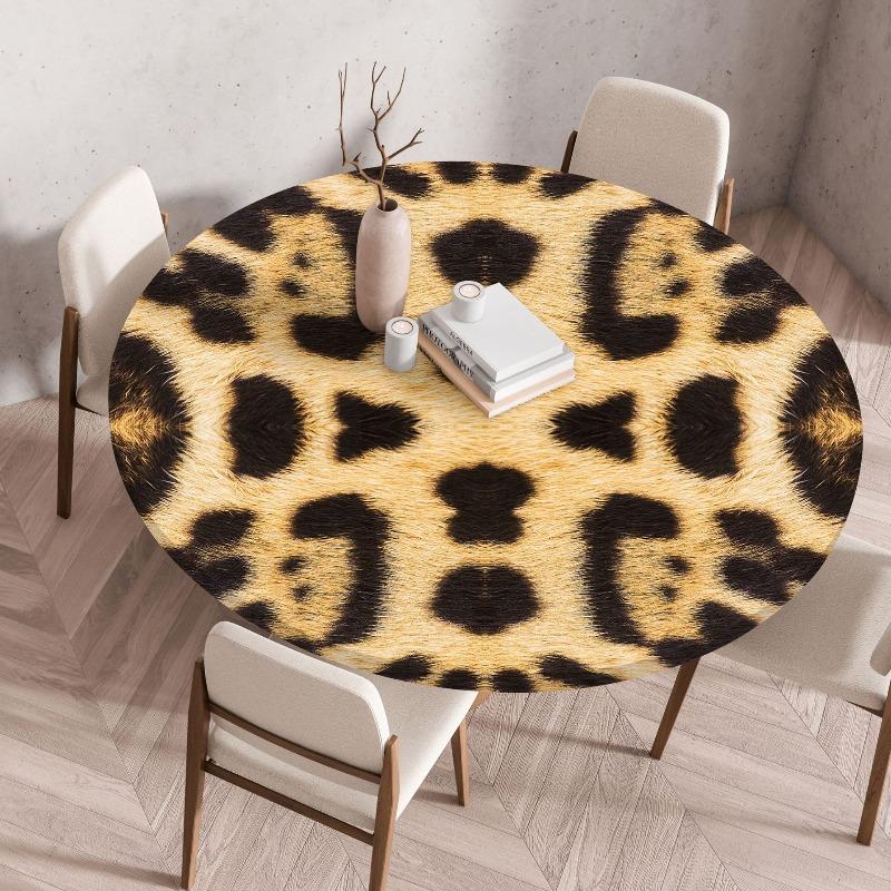 Creative Animal Fur Texture Patten Round Table Cover Fitted Vinyl Tablecloth Elastic Edged Waterproof Dining Table Cloth