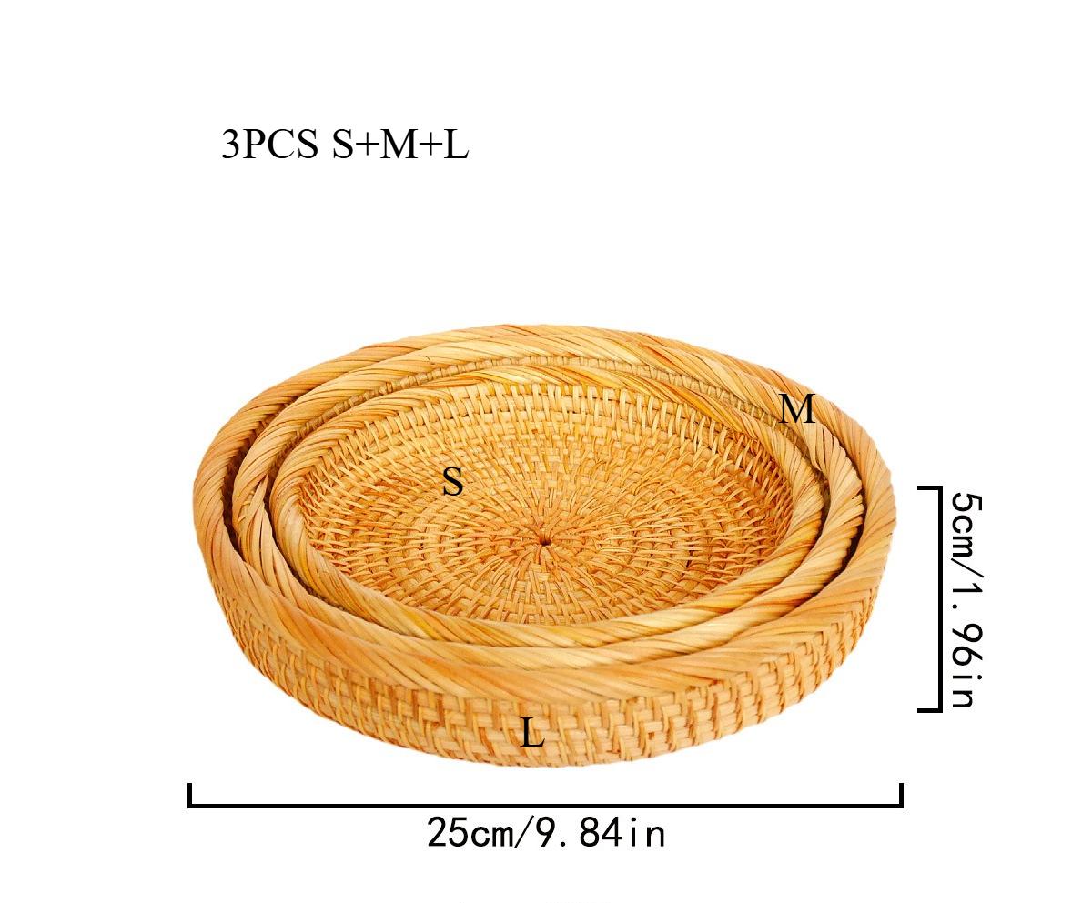 

3PCS Storage Tray Multifunctional Woven Basket Handmade Kitchen Storage Box Tabletop Tray Suitable for Home Party Decoration