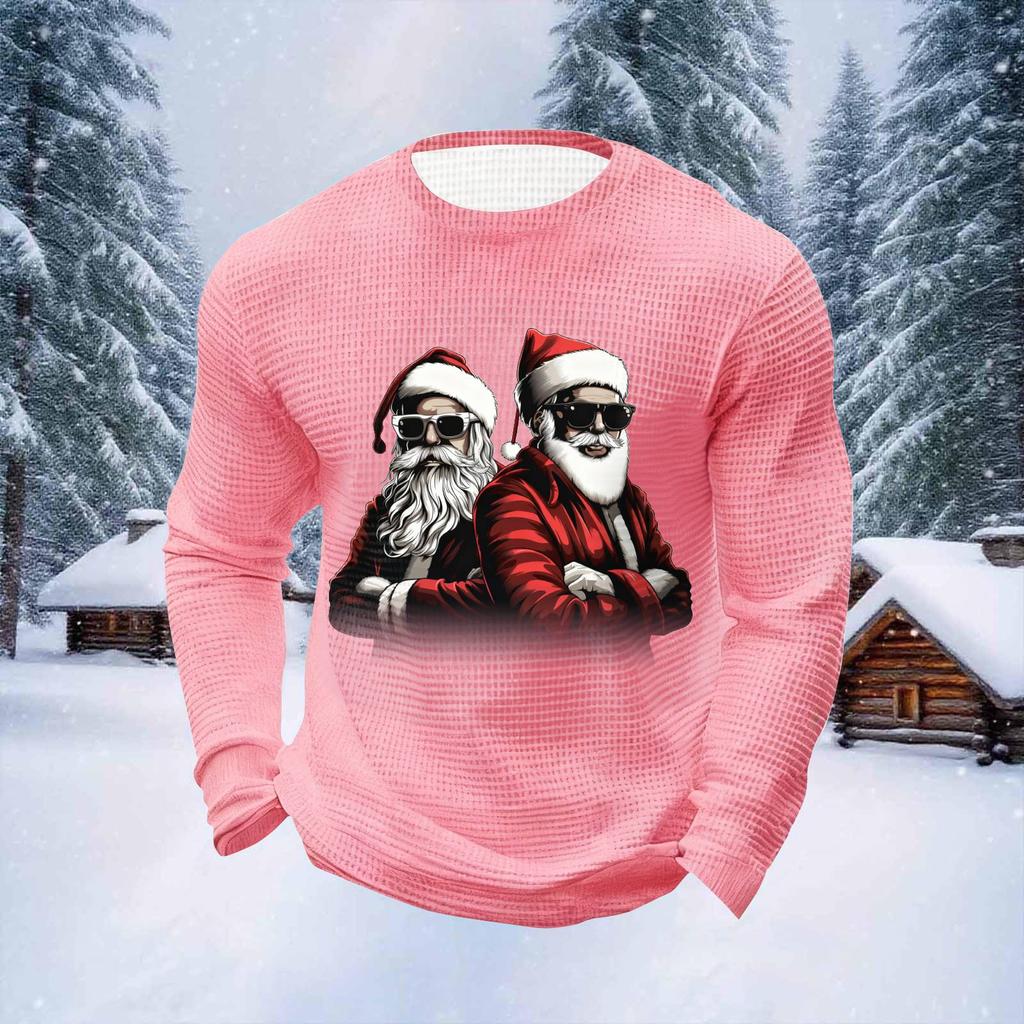 Men's Christmas Print Round Neck Long Sleeve Tops Men's Sports Large Size Casual Round Neck Tops