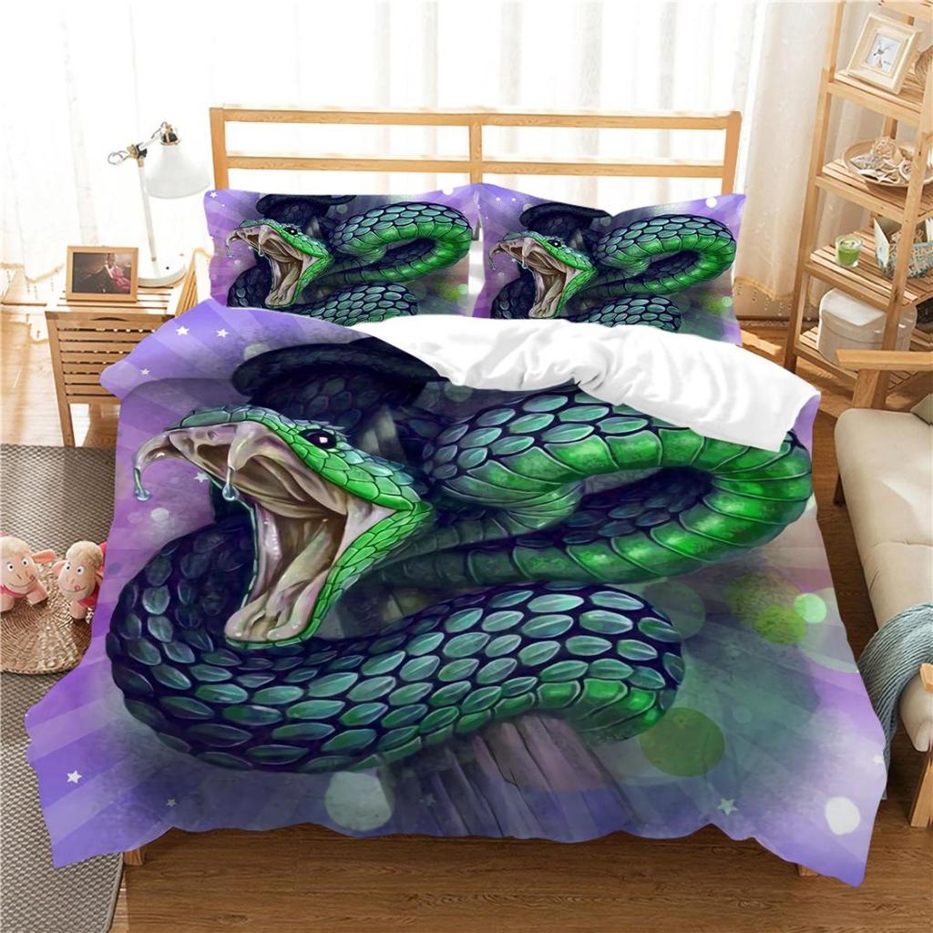 Snake Print 3D Printed Bedding Set, Reptile Down Duvet Cover, Pillowcase 2/3 Pieces, Mollusk Quilt Cover AU/DE/EU/ES Full Size Bed Cover
