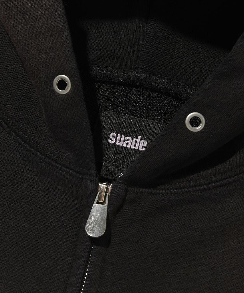 Suade Cropped Washed Hood Zip Up [Dark Black]