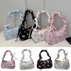 Sweet Flower Pleated Underarm Bag Bowknot Floral Shoulder Bag Simple Nylon Handbag  Gifts