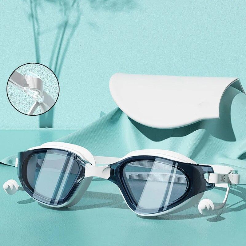 Swimming Goggles Cap Adult HD Anti-fog Swimming Goggles Set Waterproof Silicone Swim Glasses with Earplugs Anti-UV Swim Eyewear For Men Women Fashion