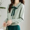 Navava Long Sleeve Ribon Neck Collar Knit Tee Nk1605