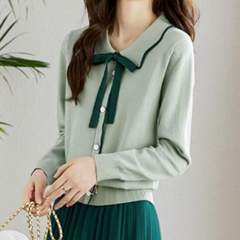 Navava Long Sleeve Ribon Neck Collar Knit Tee Nk1605