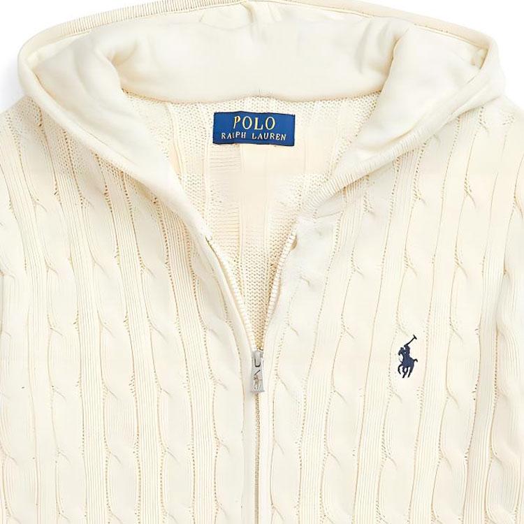 Polo Ralph Lauren Sweater FW24 Solid Color Logo Embroidered Hooded Long Sleeve Kids Sweater Cream CWPOSWEY6820521-101