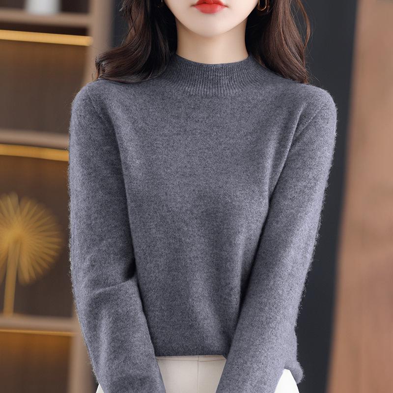 Women's High Neck Wool Sweater - Seamless, Solid Color, Warm Base Layer for Casual or Commuter Wear in Autumn and Winter