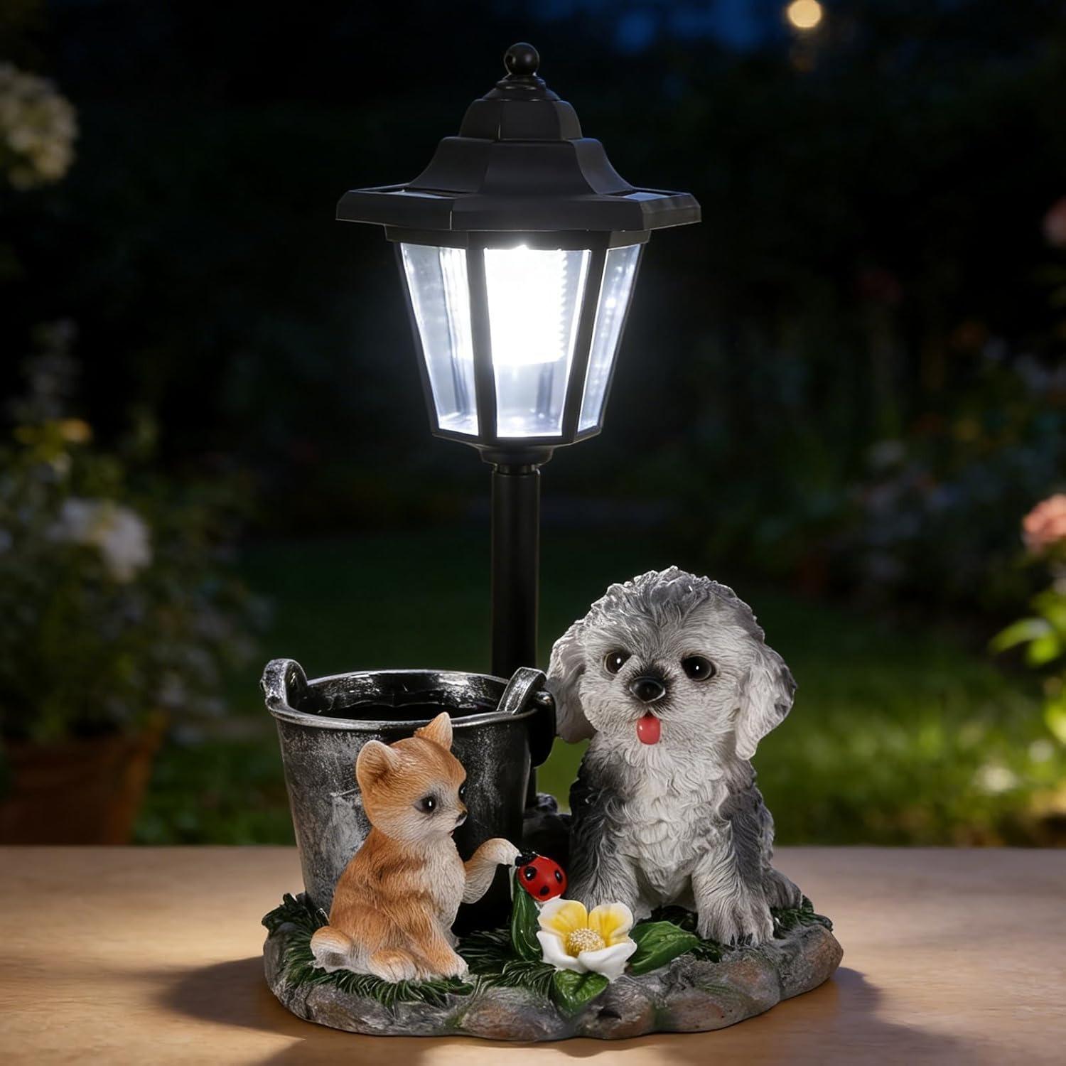 

Garden Ornaments Outdoor, Outdoor Solar Lights Dog Cat Lanterns, Garden Resin Ornaments With Solar Post LightsSolar Garden Ornaments, Gardening Gifts чорний