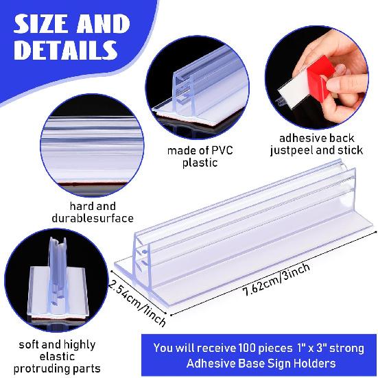 Fulmoon Sign Holder, Adhesive Base Sign Holders Multiple Uses for Counters, Warehouses, Base Sign Holders with Strong Adhesive (100 Pcs,1 * 3in)
