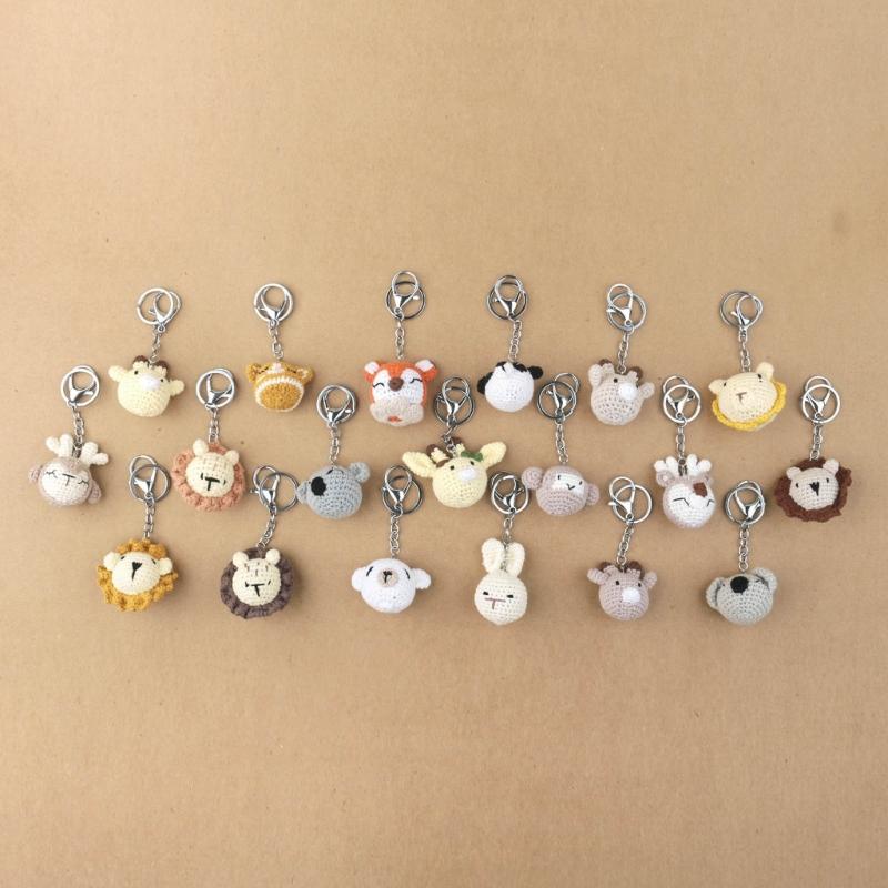 Crocheted Animal Head Keychain Crochet Keys Chain Backpack Pendant Acrylic Fibers Material for Birthday Christmas Party