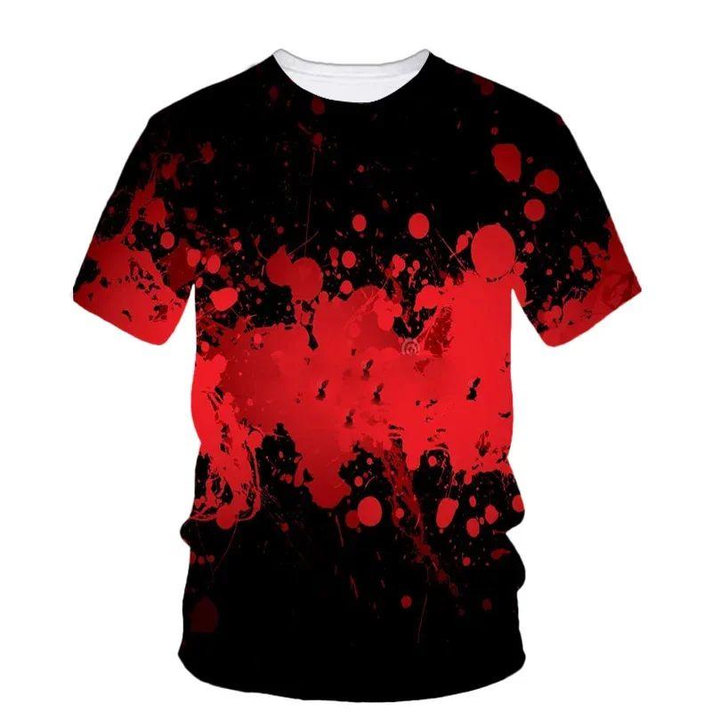 Sommer Halloween Skrekk Blod Kreativ Casual 3D-trykt Personlighet O-hals Kortermet T-skjorte