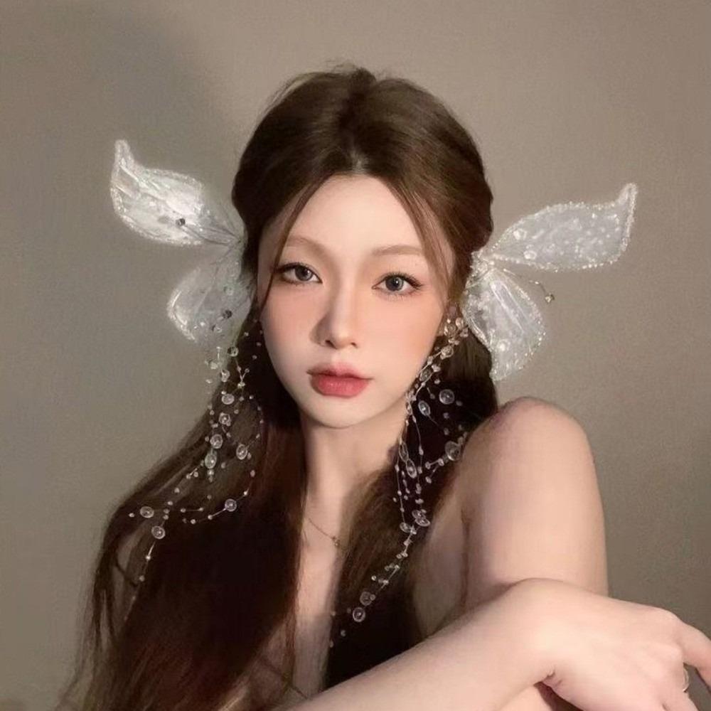 1Pair Fairy Wedding Bridal Headdress Bead Duckbill Clip Cute Tassel Hair Clip  Girl