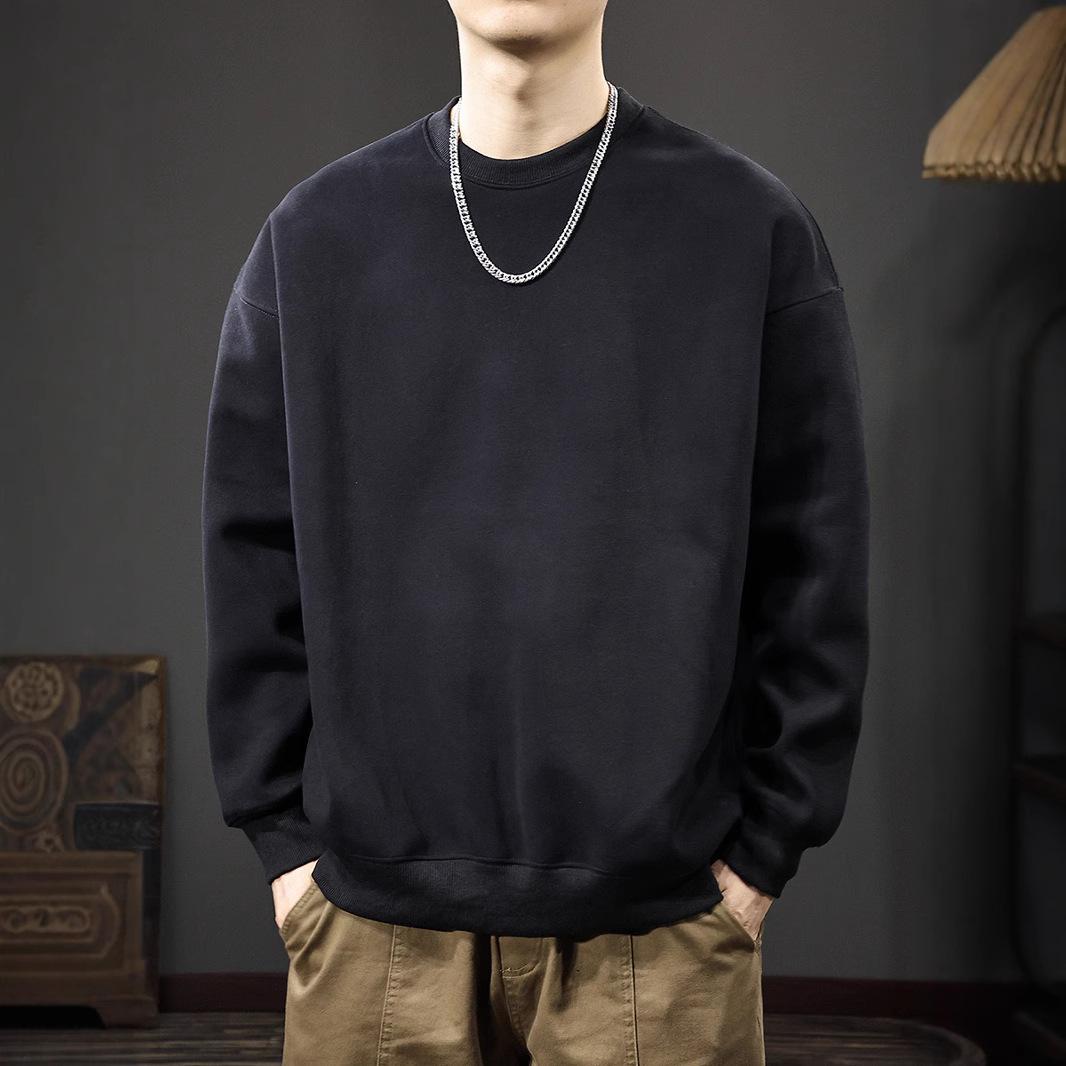 Осенний американский однотонный мужской свитер с круглым вырезом — фото 5