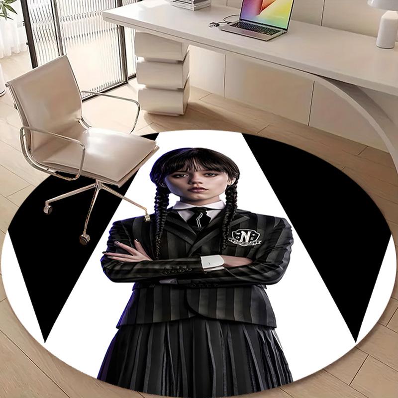 1pc Addams Family Wednesday2 Design Printed Area Round Carpet for Bedroom Living Room Home Decor Rugs Mat Non Slip Mat Rug for Bedside