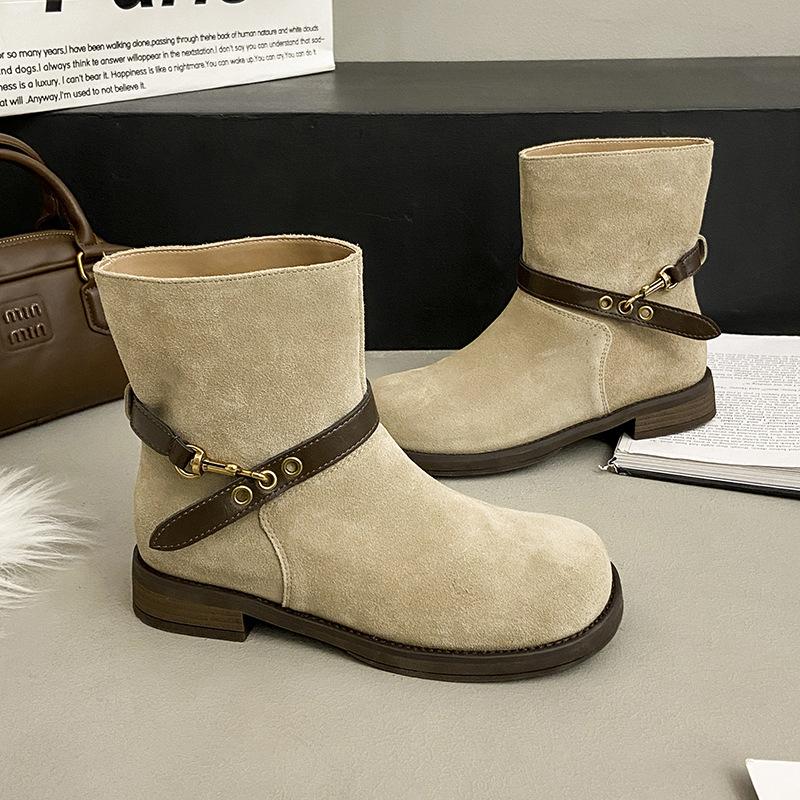 

Korean version of fashionable and trendy flat-bottomed velvet snow boots 2025 winter new suede warm medium boots women s cotton boots shoes 40 пісочний