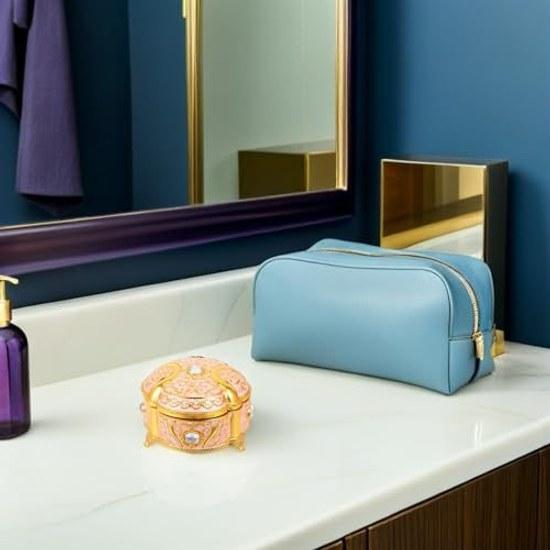 No-brand Item Retro Round Embossed Pattern Jewelry Box Small Portable Accessory Storage Case Multifunctional Travel Women Girls