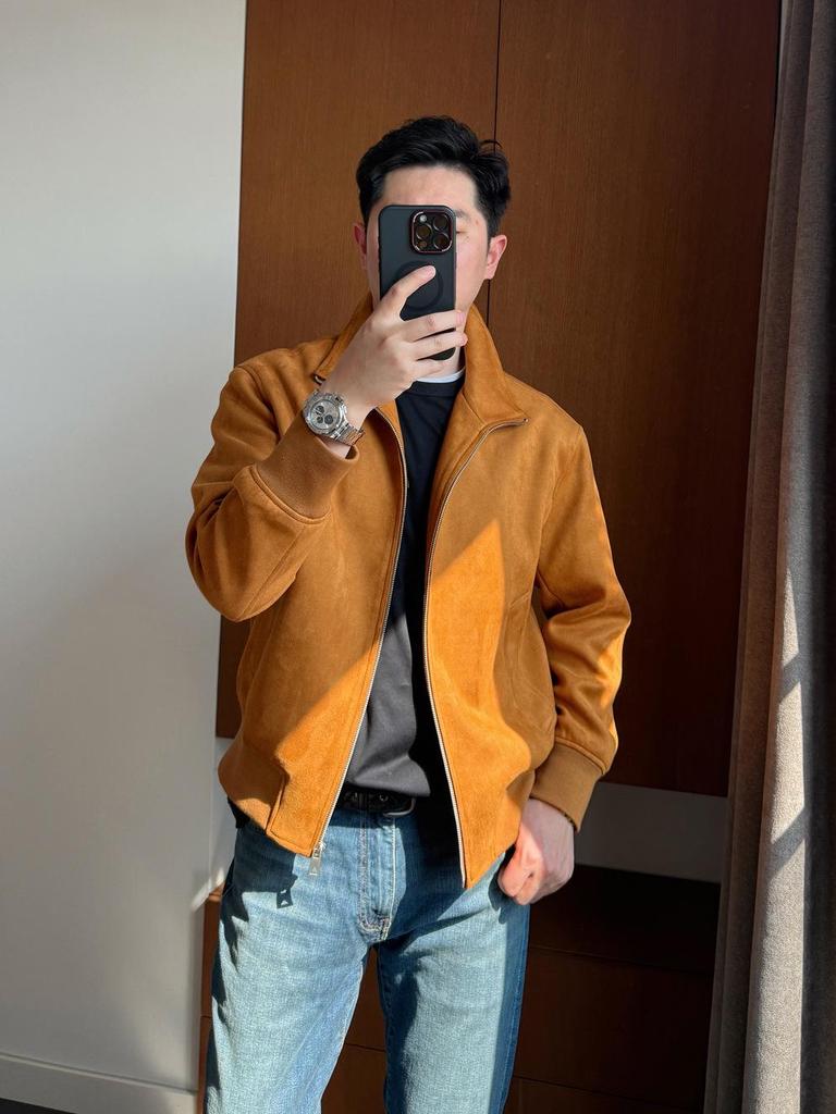 Włoski Luksus! Męska kurtka z prawdziwego zamszu ze stójką - Odporny na zagniecenia aksamitny płaszcz