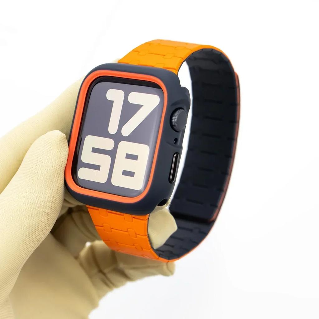TPU Case+Silicone Strap for Apple Watch Band Ultra 2 49mm 45mm 44mm 41mm Protective Case Bracelet for Iwatch Series 9 8 7 6 5 4