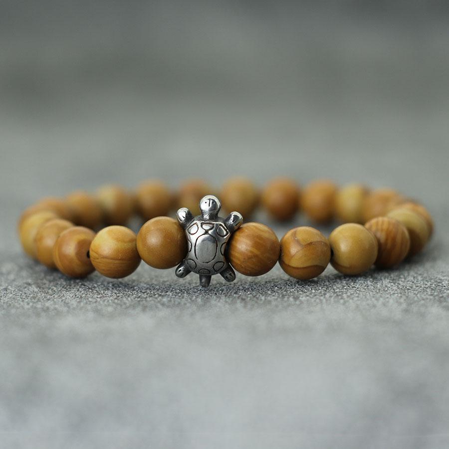 Simple Style Natural Stone Beaded Bracelet For Men Stainless Steel Turtle Braslet Surfer Nautical Ocean Cuckold Braclet Pulsera