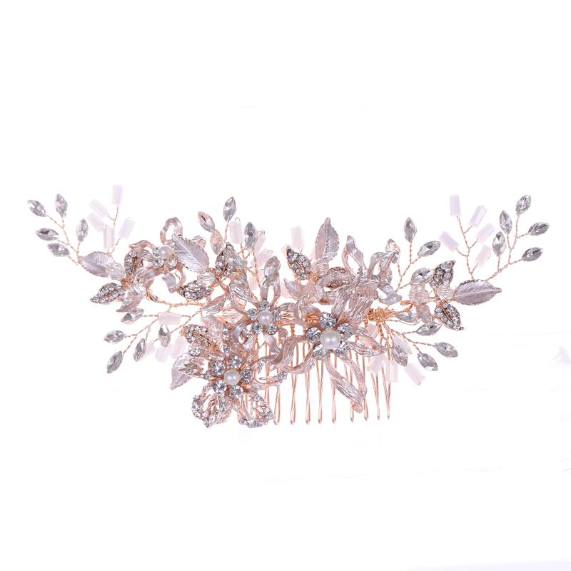 Trendy Rose Gold Rhinestone Wedding Hair Combs Hair Accessories for Bridal Crystal Headpiece Hair Ornaments Wedding Hair Jewelry