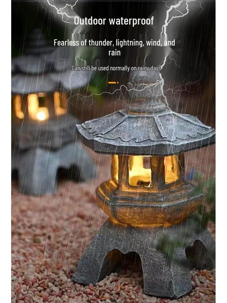 Solar Chinese Palace Lantern: Outdoor Zen Pagoda Statue Ornament, Resin Craft