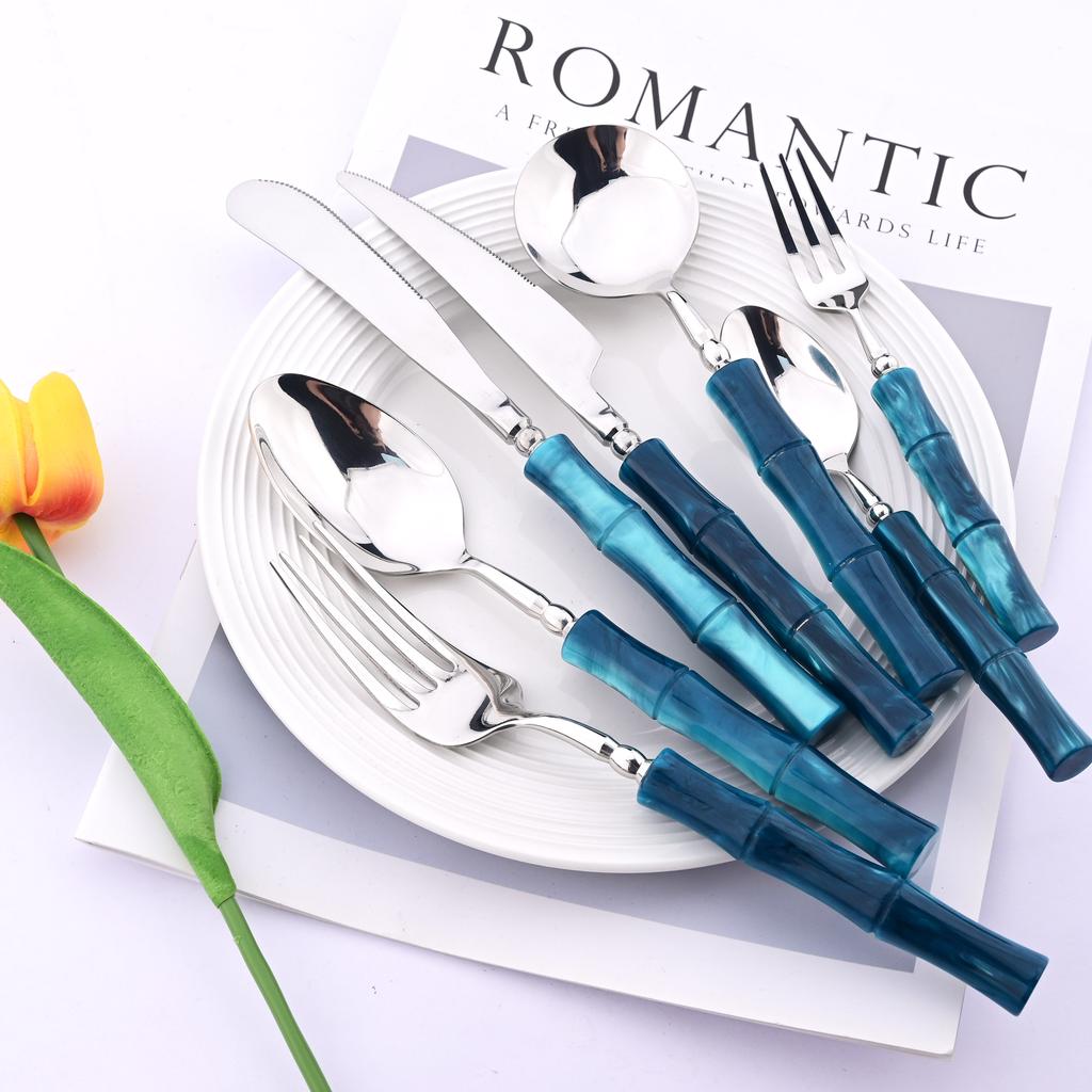 1 pz Manico in Plastica Posate Occidentali Acciaio Inossidabile a Specchio Stoviglie Coltello da Burro Forchetta Cucchiaio Stoviglie da Tavola per Cucina Festa