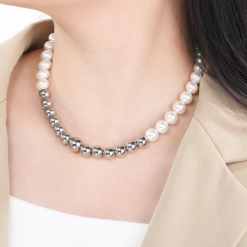 Luxurious Shell Pearl and Stainless Steel Beads Necklace Hip Hop Men's Women's Jewelry Bohemia Personalized Party Accessories