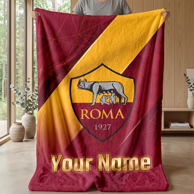 Custom Text Flannel Throw Blanket, Lightweight Cozy Bed Sofa BlanketAS Roma