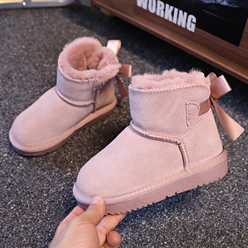 

Winter new children s snow boots men s and women s genuine leather warm non-slip fashionable cowhide large, medium and small students size 25-36 36