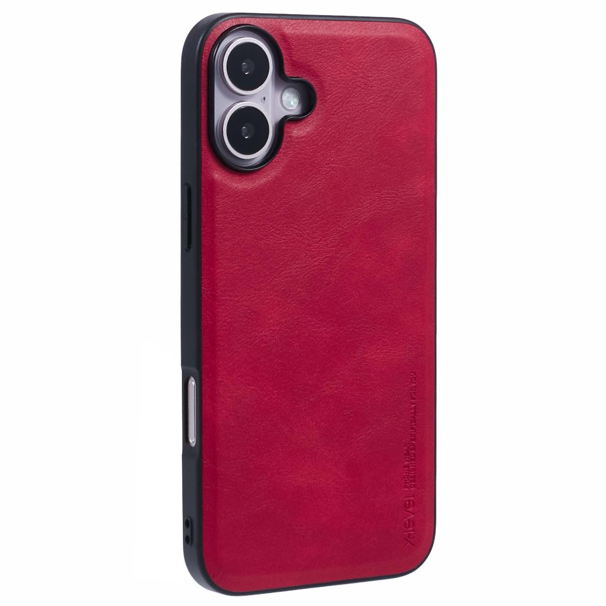 X-LEVEL Bojue-3 Series For iPhone 16 Plus Case Leather Coated PC+TPU Hybrid Protective Cover C