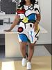 Abstract code European and American women's clothing butterfly printing T-shirt shorts set sports suit