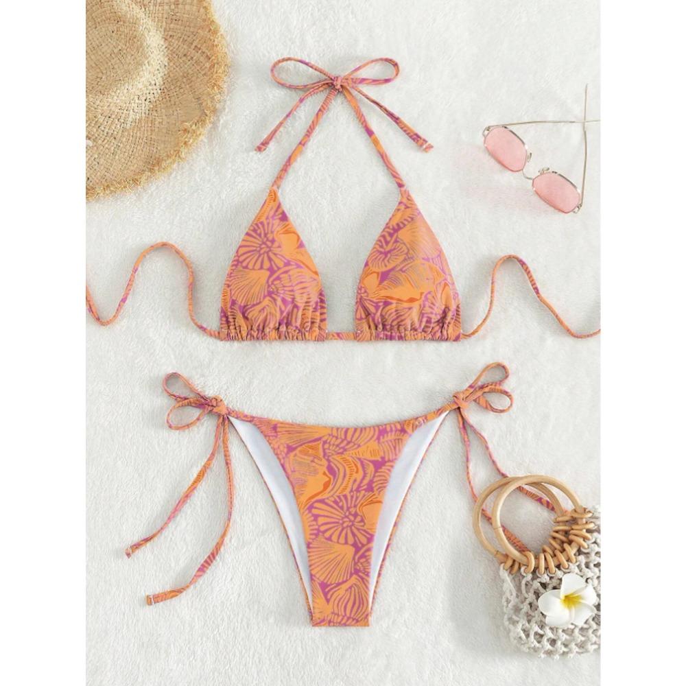 

Треугольные бикини-стринги 2025 Принтованная купальная одежда Женский сексуальный бразильский купальник Женские купальники Купание Плавательный костюм Пляжная одежда XL жёлтый