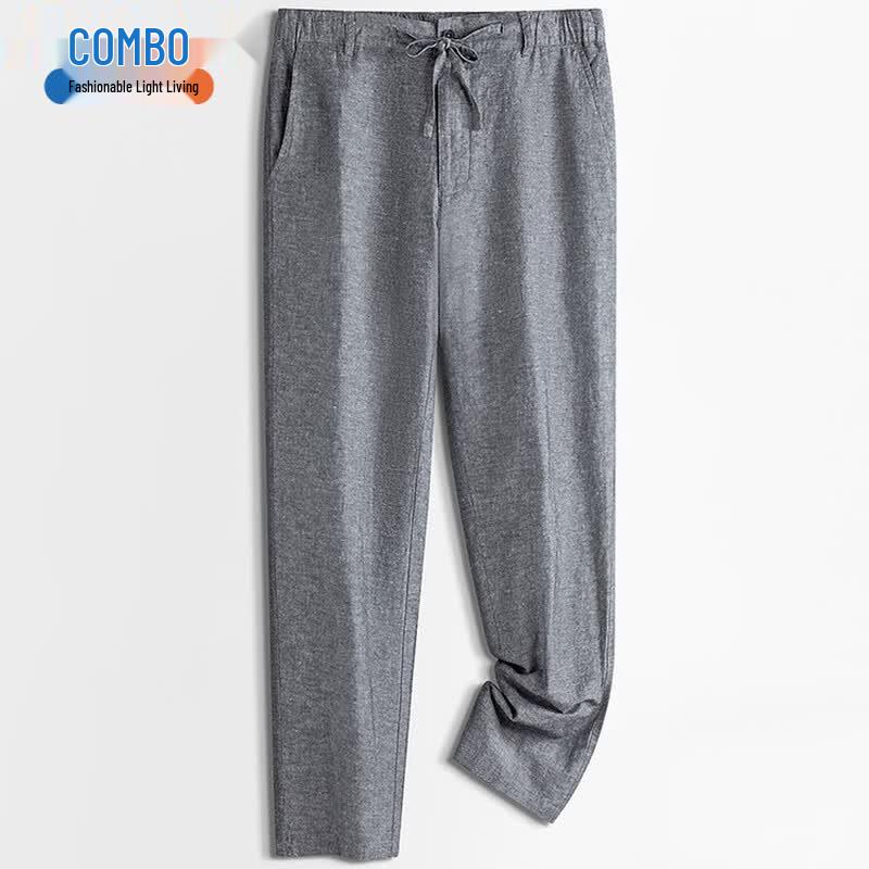 Kangbo Men s Linen Blend Casual Straight-Leg Pants 2XL средне-серый
