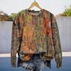 Retro Floral Plus Size Pullover Hoodie - Loose Fit, Colored Pattern