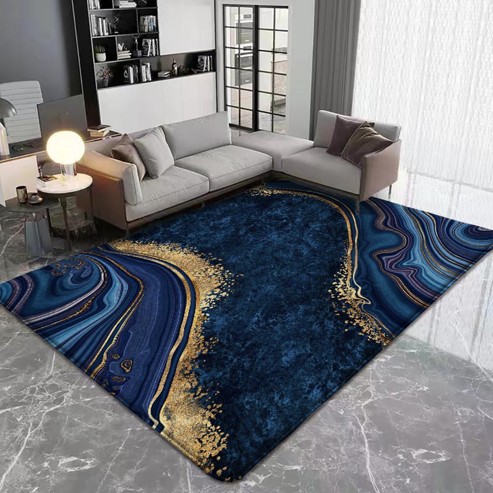 Tapis à imprimé marbre abstrait Antidérapant Lavable pour Salon Chambre Cuisine Décoration de Maison Tapis en Flanelle Imperméable